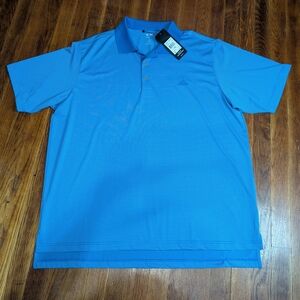 NWT Adidas Mens Polo T Shirt XL Blue Striped Golf Polyester Collard Casual